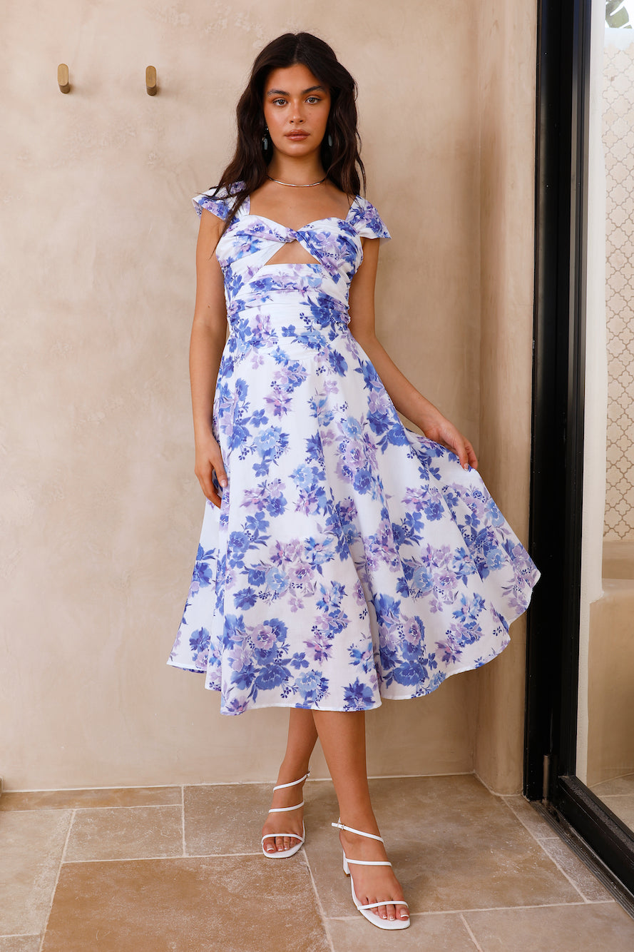 Moon Orchids Midi Dress Blue