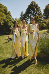 Clementine Cowl Neck Gown in Butter Yellow