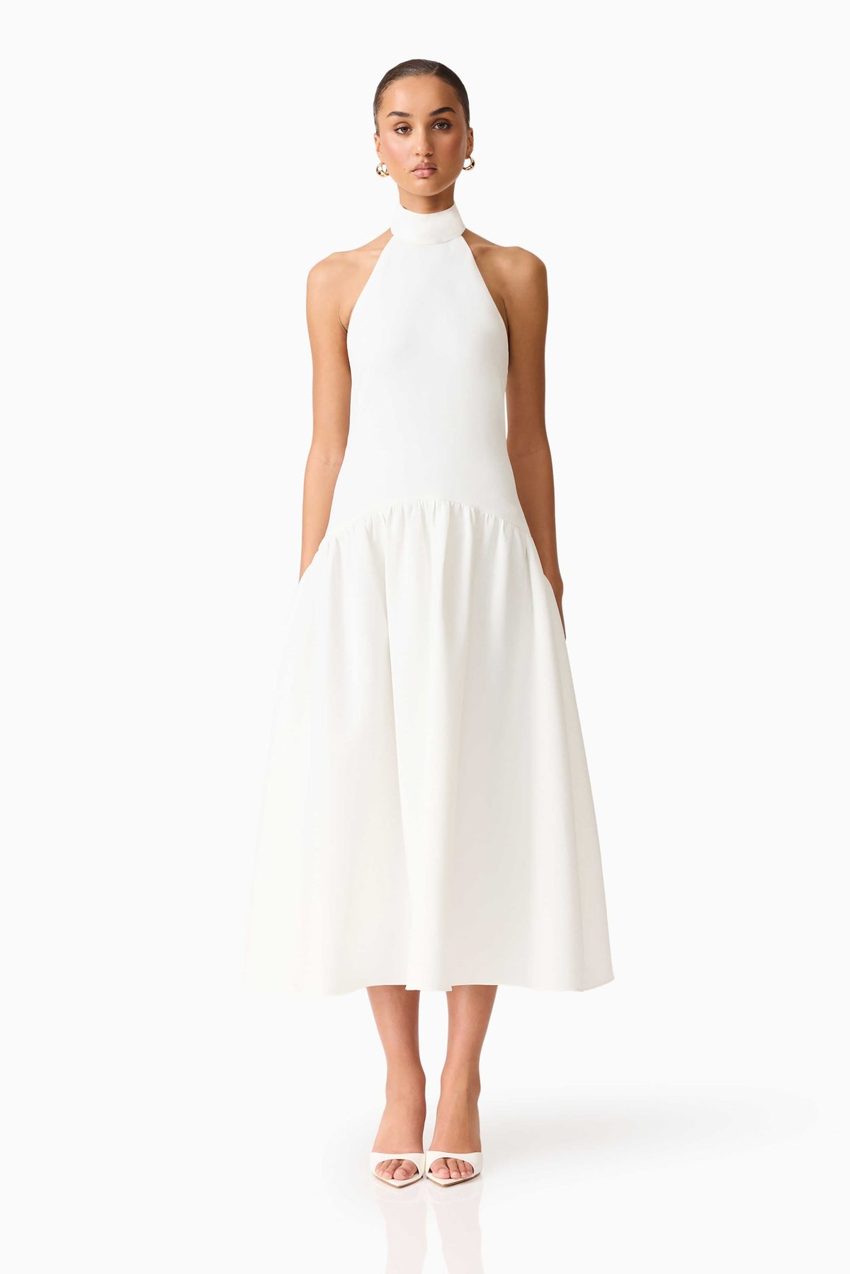 Nolana Halter Midi Dress in White