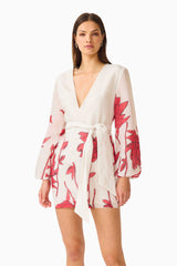 CURAAE Viva Long Sleeve Mini Dress in White and Red