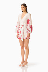 CURAAE Viva Long Sleeve Mini Dress in White and Red