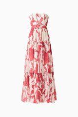 CURAAE Viva Belted Maxi Dress in White and Red