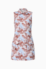 CURAAE Bloomette Shift Mini Dress in Brown and Blue Floral