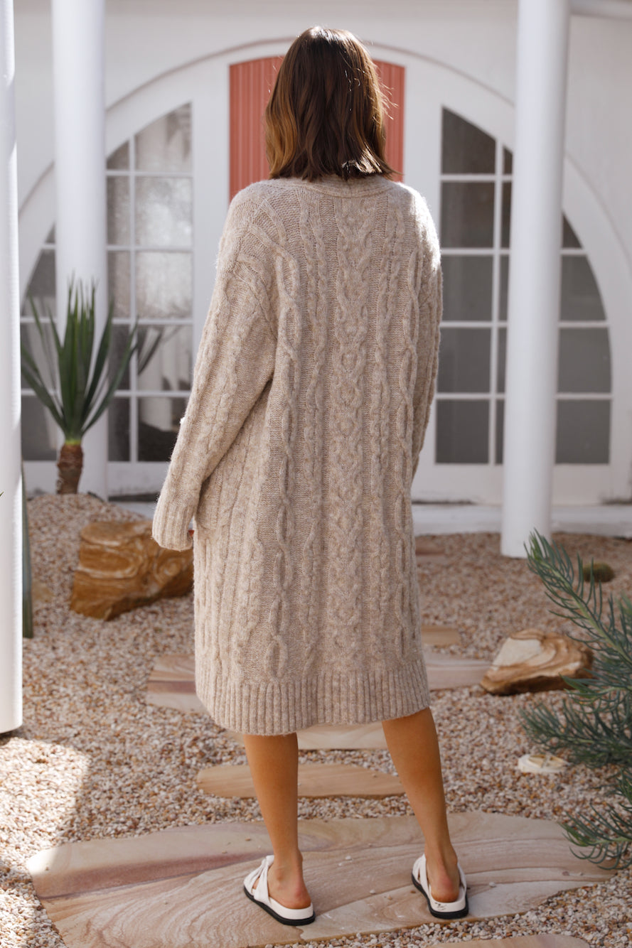 SNDYS Jet Cable Knit Cardi Mushroom