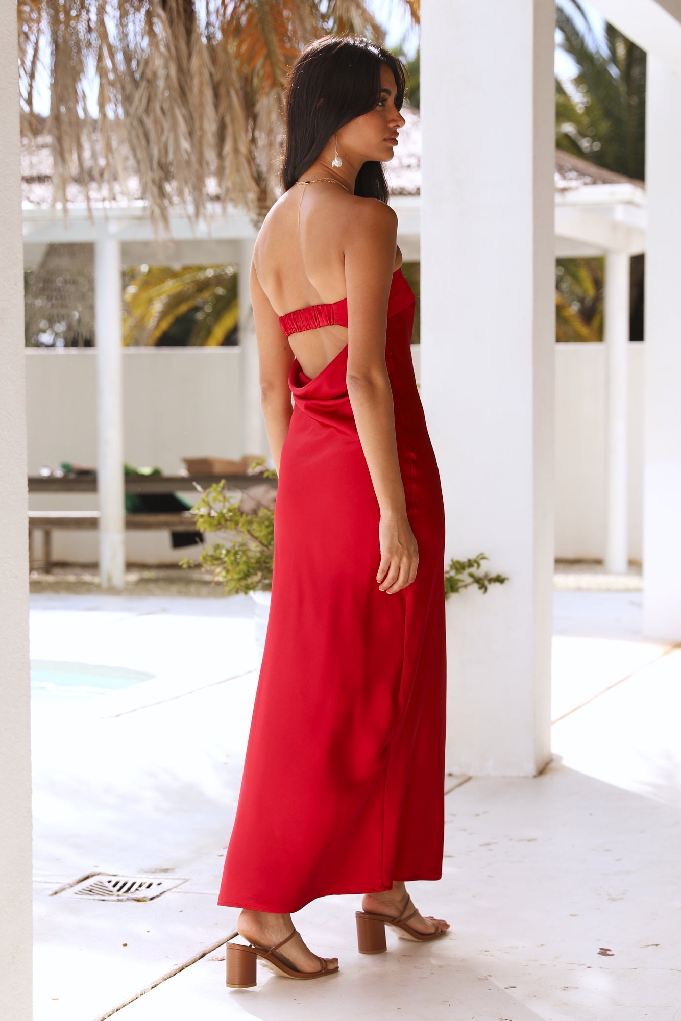 Gleam In Gold Maxi Dress Red