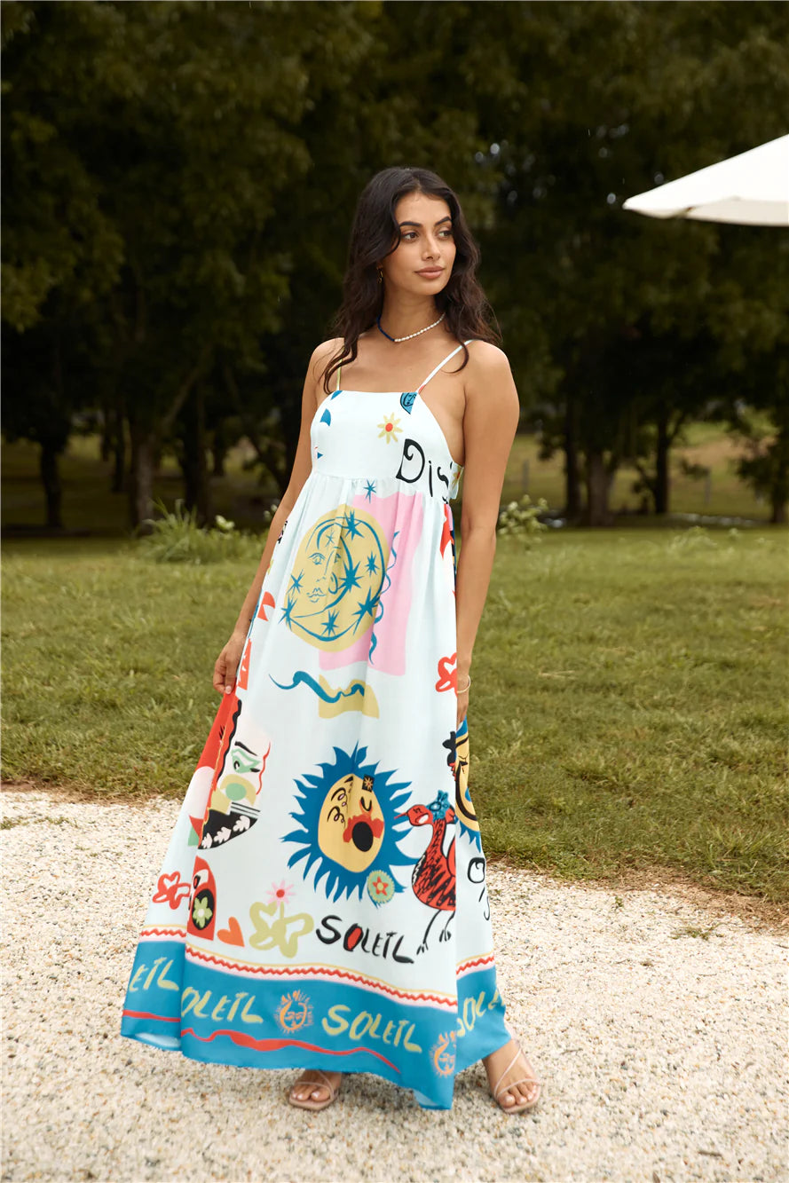 French Sunrise Maxi Dress Blue