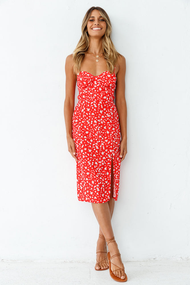 Waiting For Spring Midi Dress Red