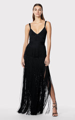 Strappy Ottoman Fringe Gown
