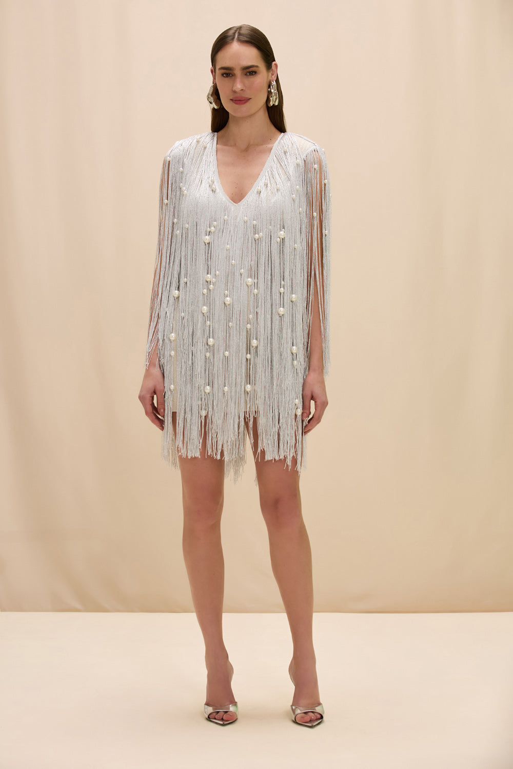 Aurea Crochet Plunge Mini Dress
