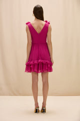 Chiffon Carmen Flowers Mini Dress