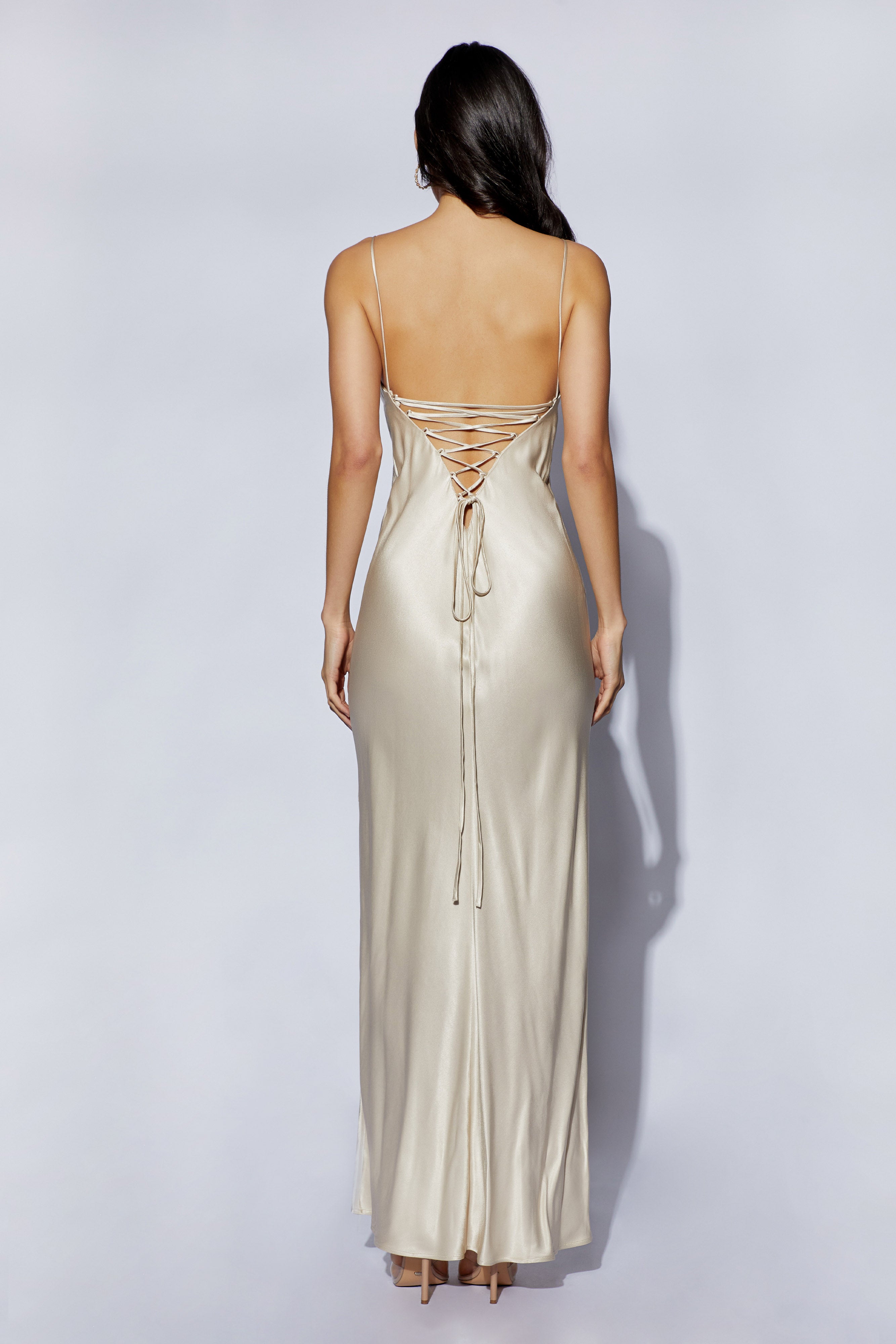 Cora Tie Back Maxi Slip Dress - Champagne