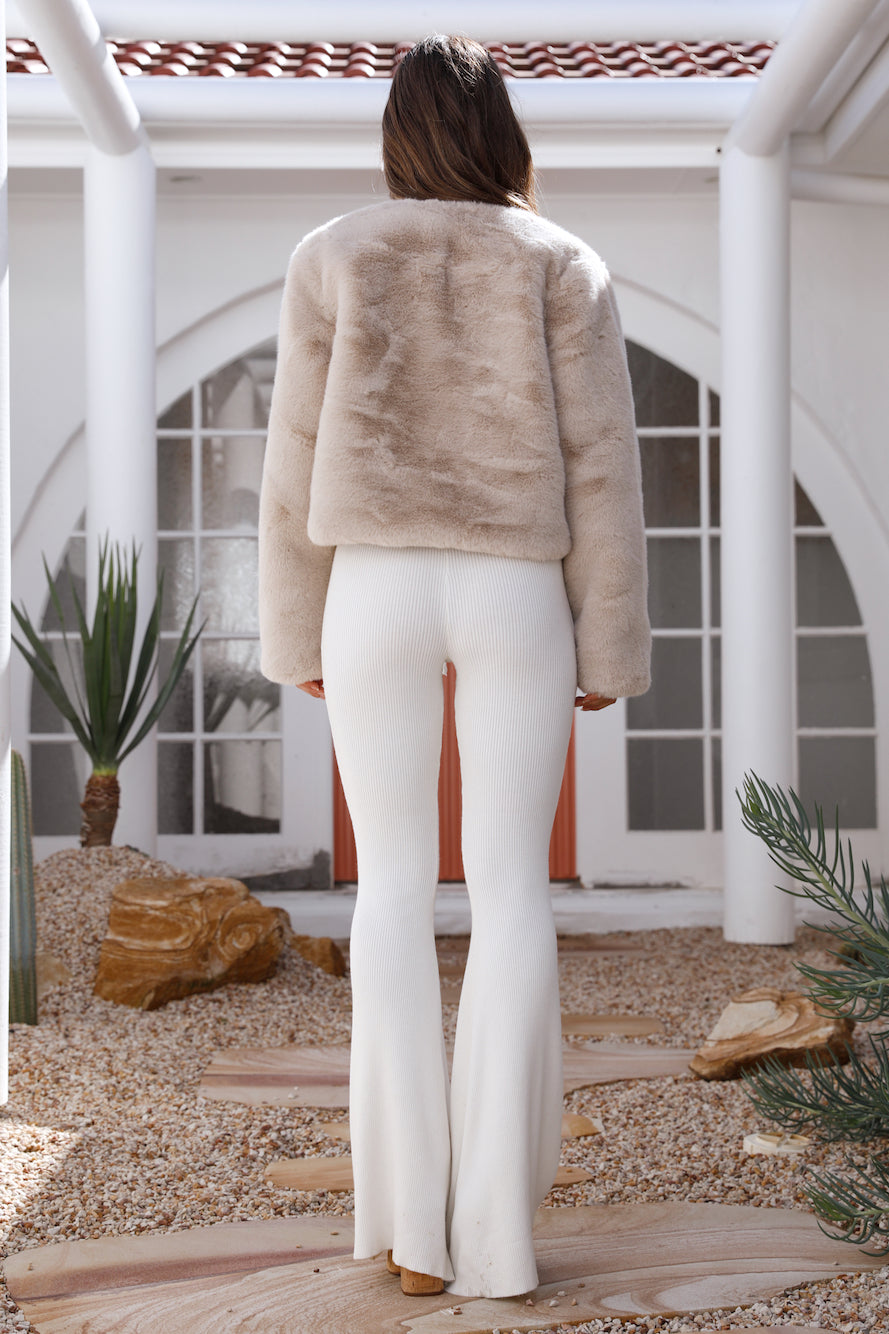 Day By Day Faux Fur Cropped Jacket Beige