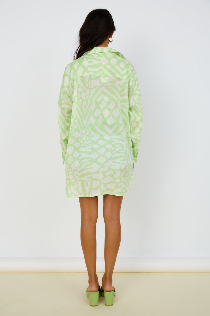 GIRL AND THE SUN Francia Shirt Dress Lime Green