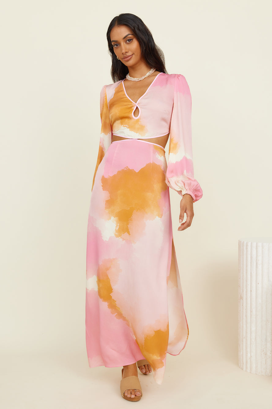 THE WOLF GANG Orella Cut Out Maxi Dress Watercolour