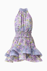 Milena Halter Mini Dress in Purple Floral