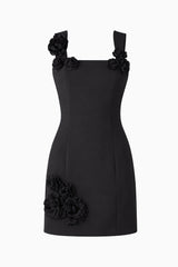 Trompe 3D Floral Mini Dress Black