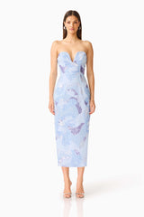 Aurae Embellished Midi Dress in Sky Blue