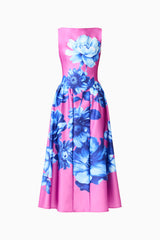 Sybella A-Line Midi Dress in Pink & Blue Floral