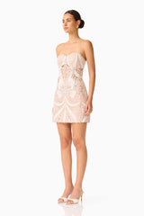 Orvella Embellished Mini Dress in White & Beige