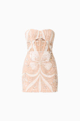 Orvella Embellished Mini Dress in White & Beige