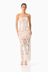 Orvella Embellished Maxi Dress in White & Beige