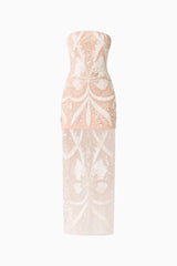 Orvella Embellished Maxi Dress in White & Beige