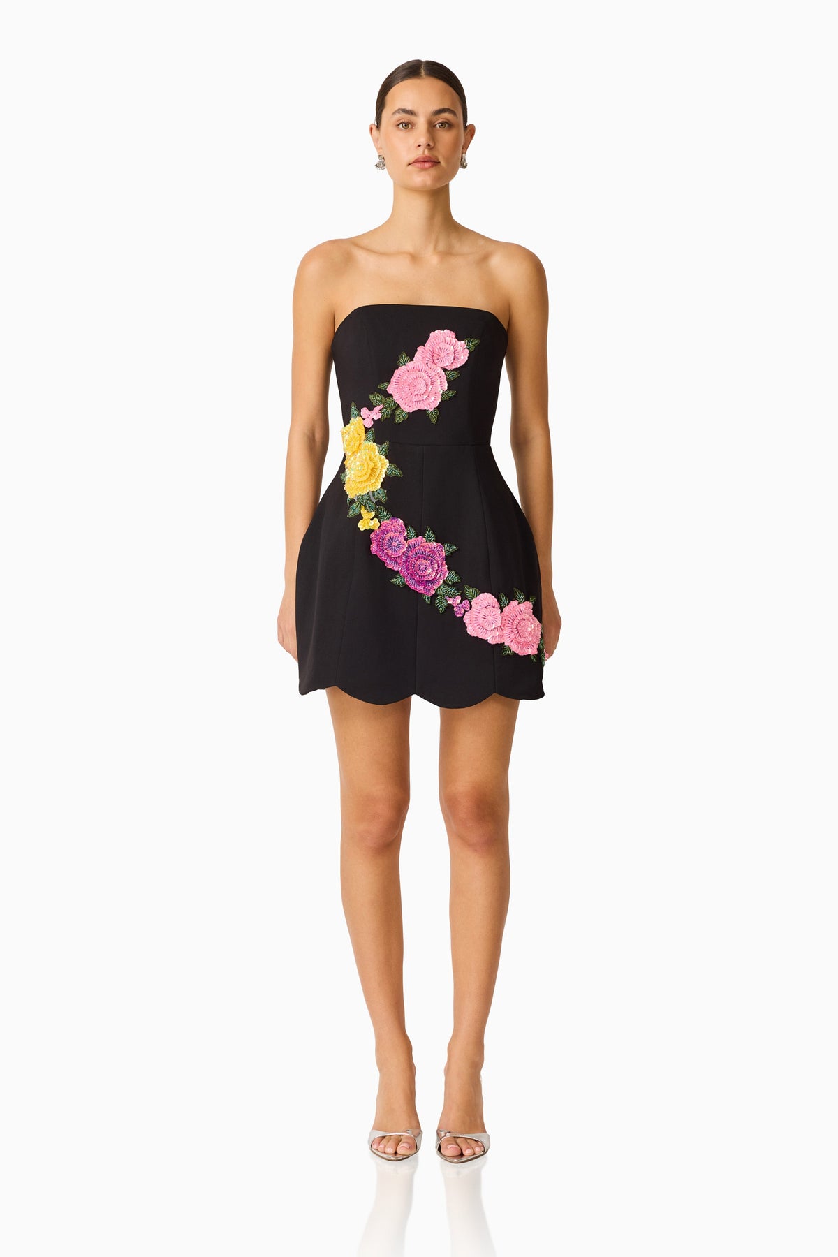Laurentia Strapless Mini Tulip Dress in Black