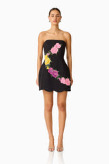 Laurentia Strapless Mini Tulip Dress in Black