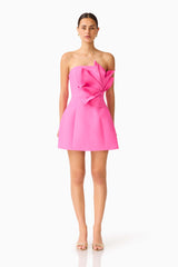 Laurentia Floral Applique Mini Dress in Fuchsia Pink