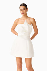 Laurentia Floral Applique Mini Dress in White