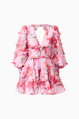 Fleuris Long Sleeve Mini Dress in Pink Floral