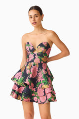 Eclore Tiered Mini Dress in Pink & Black Floral