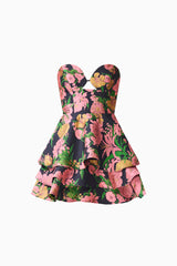 Eclore Tiered Mini Dress in Pink & Black Floral
