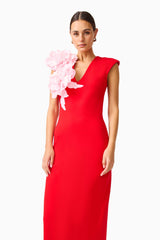 Zahara V-Neck Gown in Red & Pink