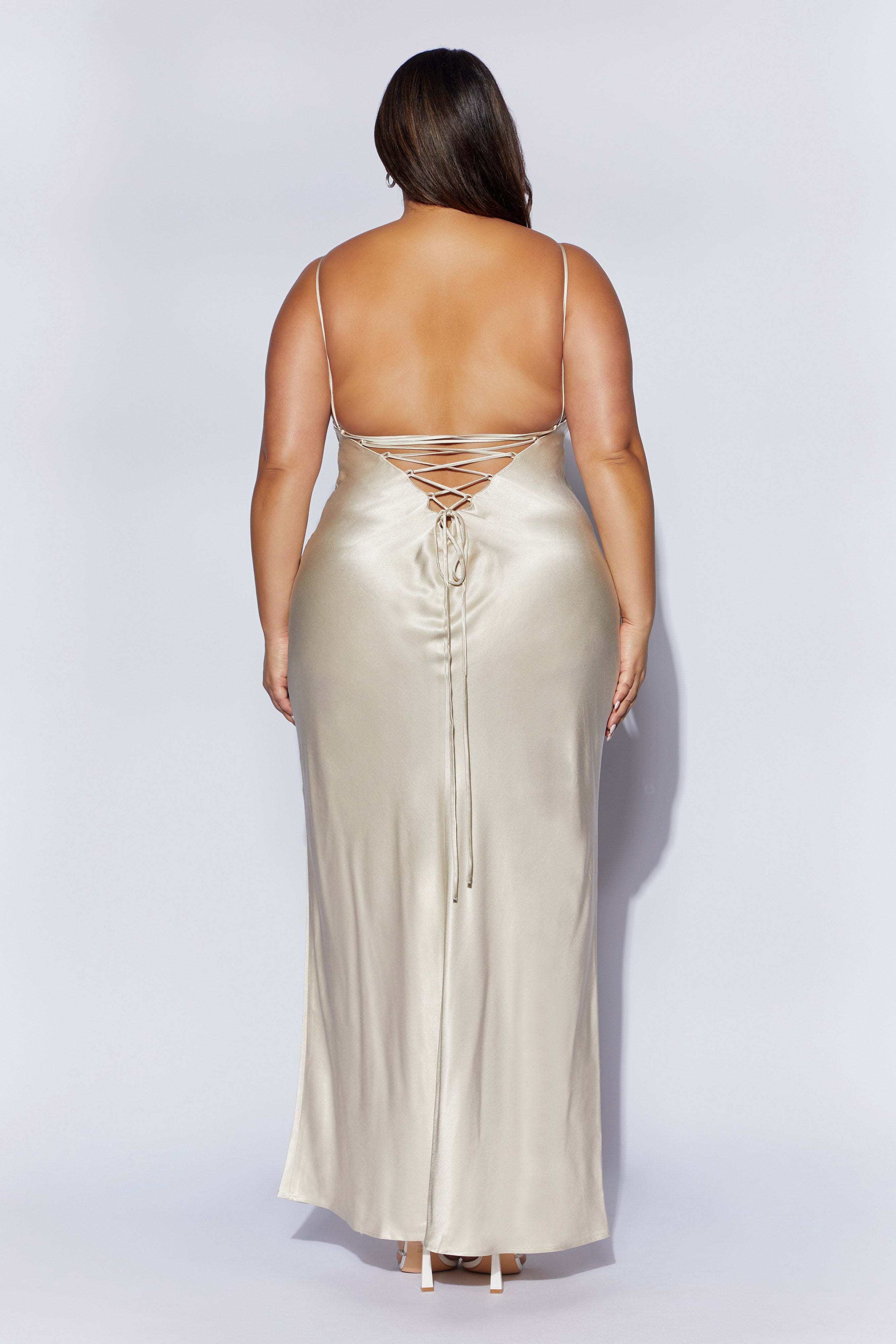 Cora Tie Back Maxi Slip Dress - Champagne