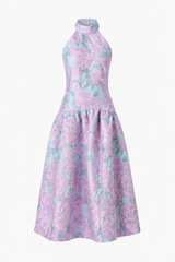 Nolana Halter Midi Dress in Blue & Purple Floral