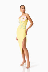 Hope Strapless Midi Dress in Yellow