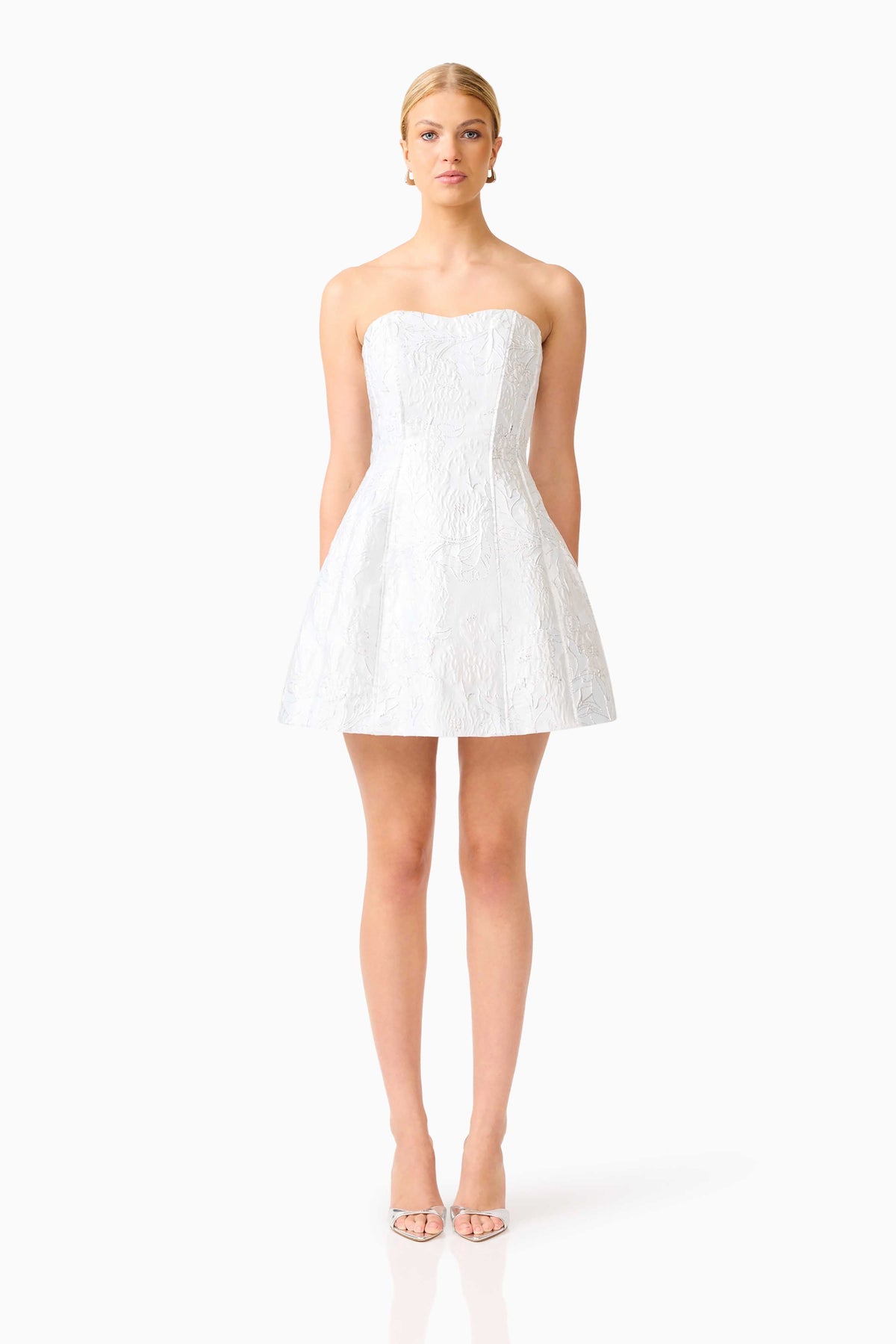 Floralie Strapless Mini Dress in Silver