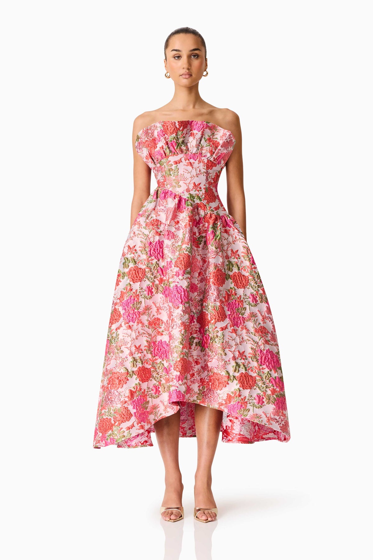 Floralie Strapless Gown in Pink Floral