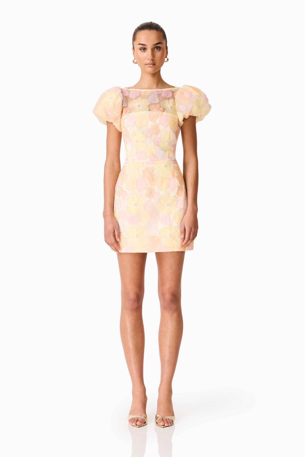 Zaria Puff Sleeve Mini Dress In Yellow Floral