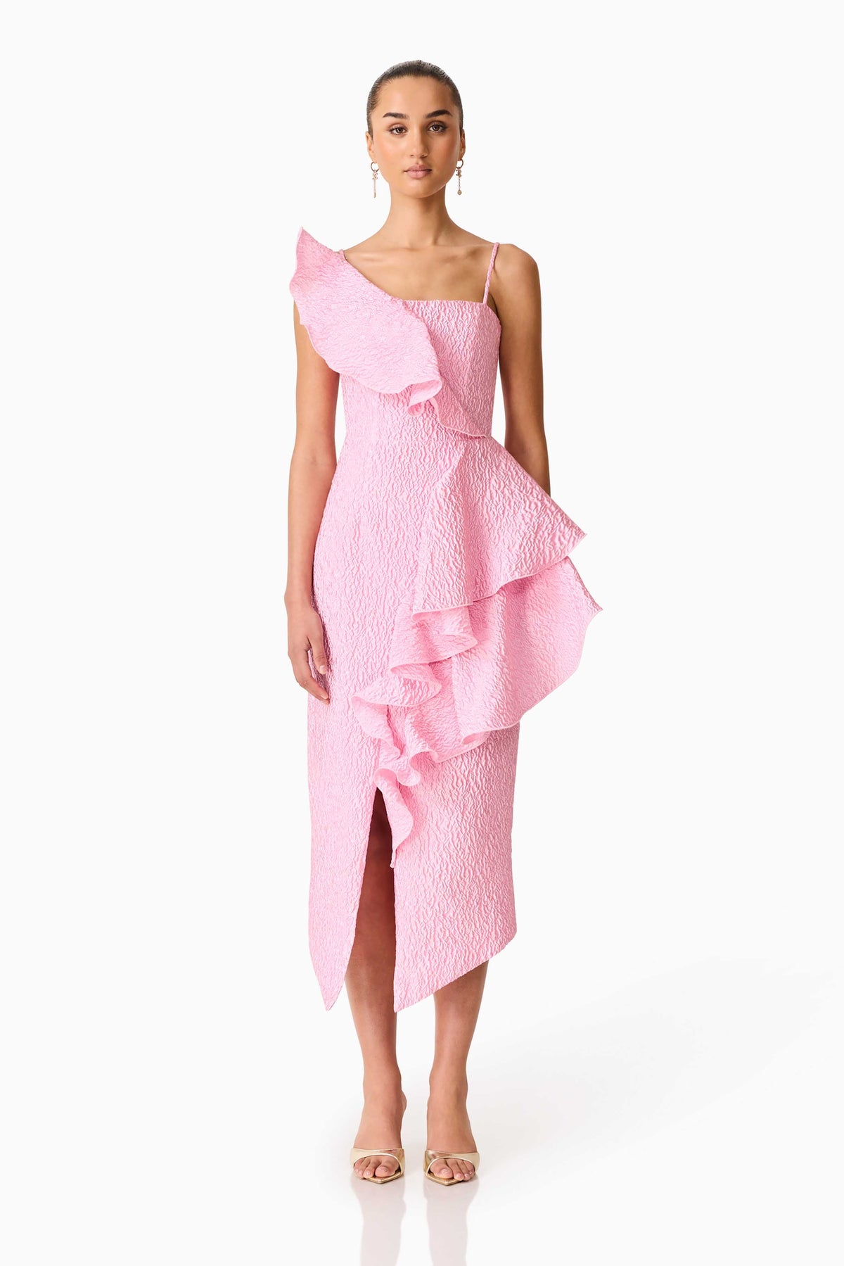 Briallen Jacquard Midi Dress in Pink