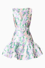 Lavina V-Neck Mini Dress in Green & Purple Floral