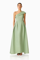Saphine One Shoulder Gown in Sage Green