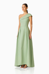 Saphine One Shoulder Gown in Sage Green
