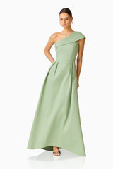 Saphine One Shoulder Gown in Sage Green