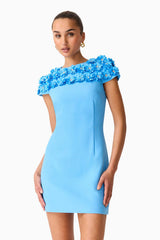 Dali Floral Applique Mini Dress in Blue