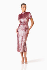Alissa Sequin Midi Dress in Pink