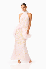 Tulsia Floral Cape Maxi Dress in Pink