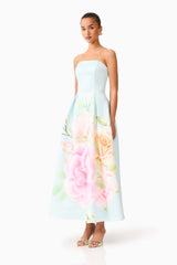 Harper Strapless Gown in Baby Blue Floral