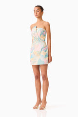 Taliah Strapless Mini Dress in Blue Multi